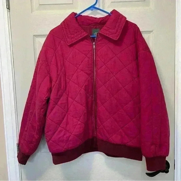 Wild Fable Women's Berry Red Woven 100% Cotton Quilted Bomber Jacket Size M - Picture 1 of 10